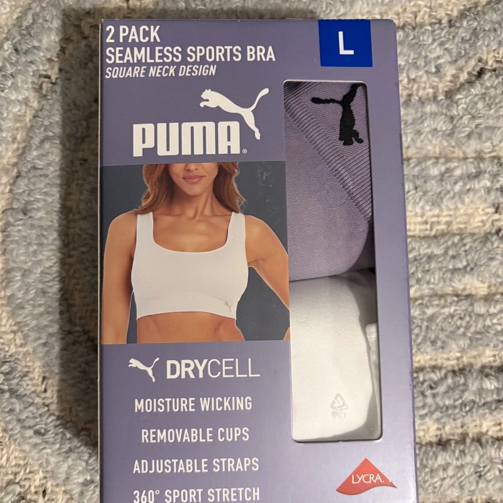 NWT PUMA 2PACK SEAMLESS SPORTS BRA SIZE LARGE